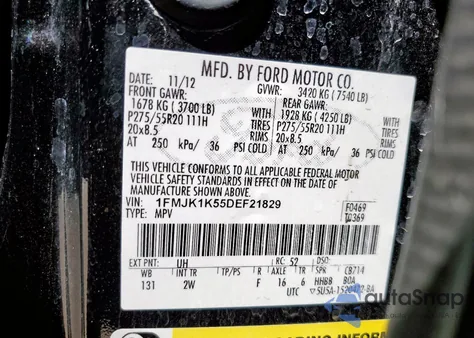 2013 Ford Expedition El Limited from USA, damaged, VIN 1FMJK1K55DEF21829